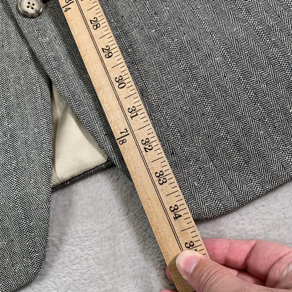 Old School Bespoke‎ Blazer Mens 43R Gray Herringbone Tailored USA 100% Linen
